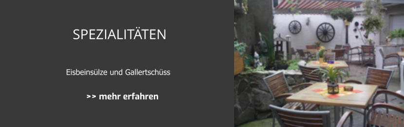 aus eigener Herstellung stammende  Eisbeinslze und Gallertschssel.  >> mehr erfahren SPEZIALITTEN