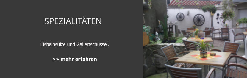 aus eigener Herstellung stammende  Eisbeins�lze und Gallertsch�ssel.  >> mehr erfahren SPEZIALIT�TEN